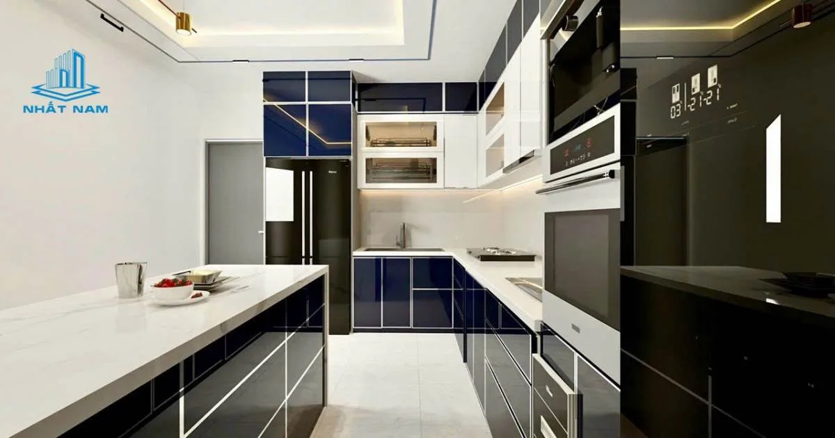 tủ bếp inox cánh kính