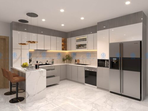 tủ bếp inox cánh inox