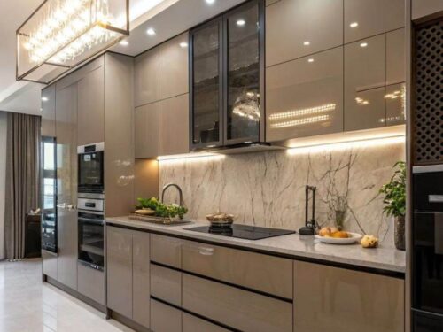 tủ bếp nhựa cánh kính