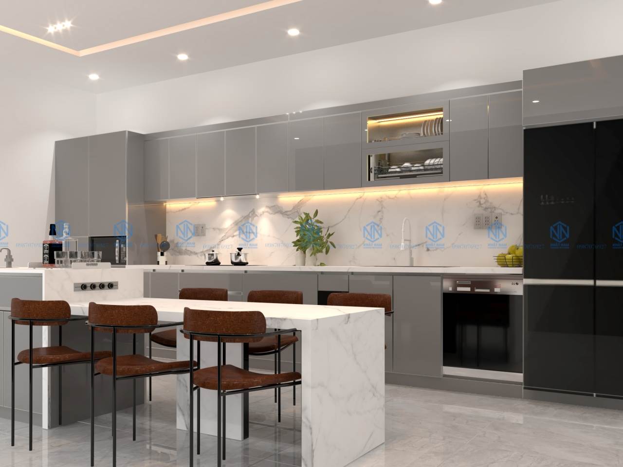 tủ bếp inox cánh inox