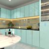 Tủ Bếp Khung Inox Cánh Kính Sơn Màu 