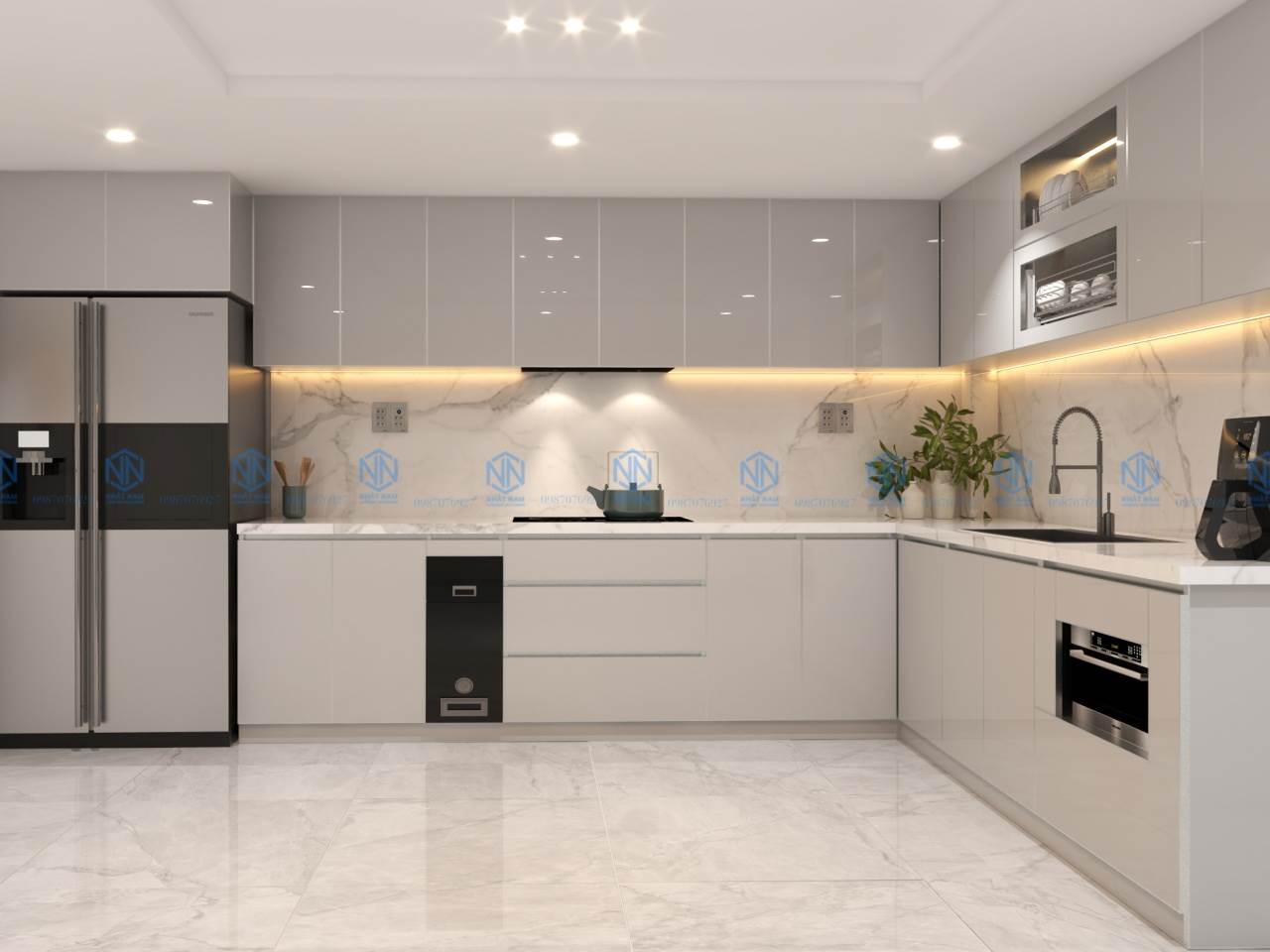 tủ bếp inox cánh inox