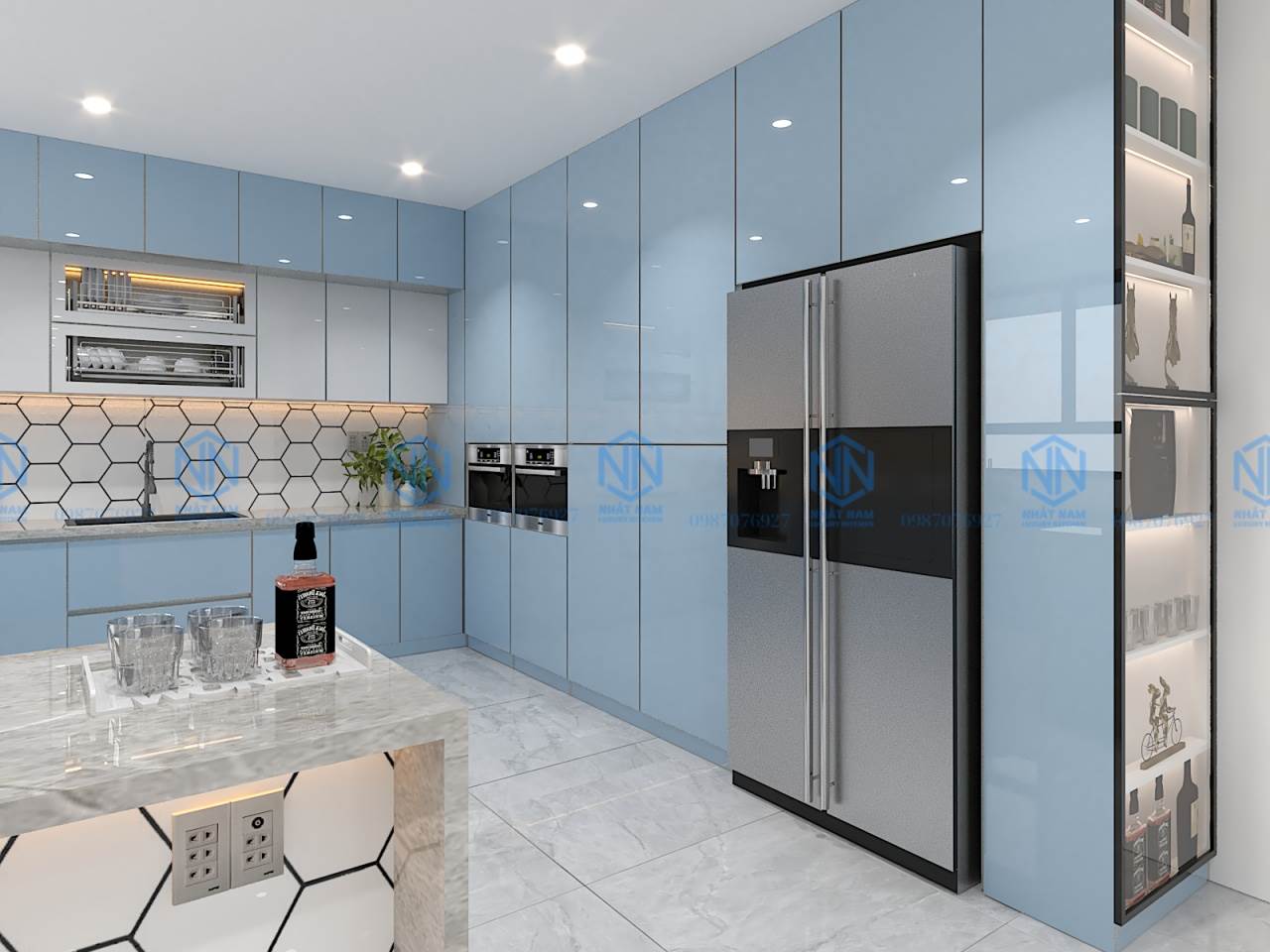 Tủ bếp inox cánh inox