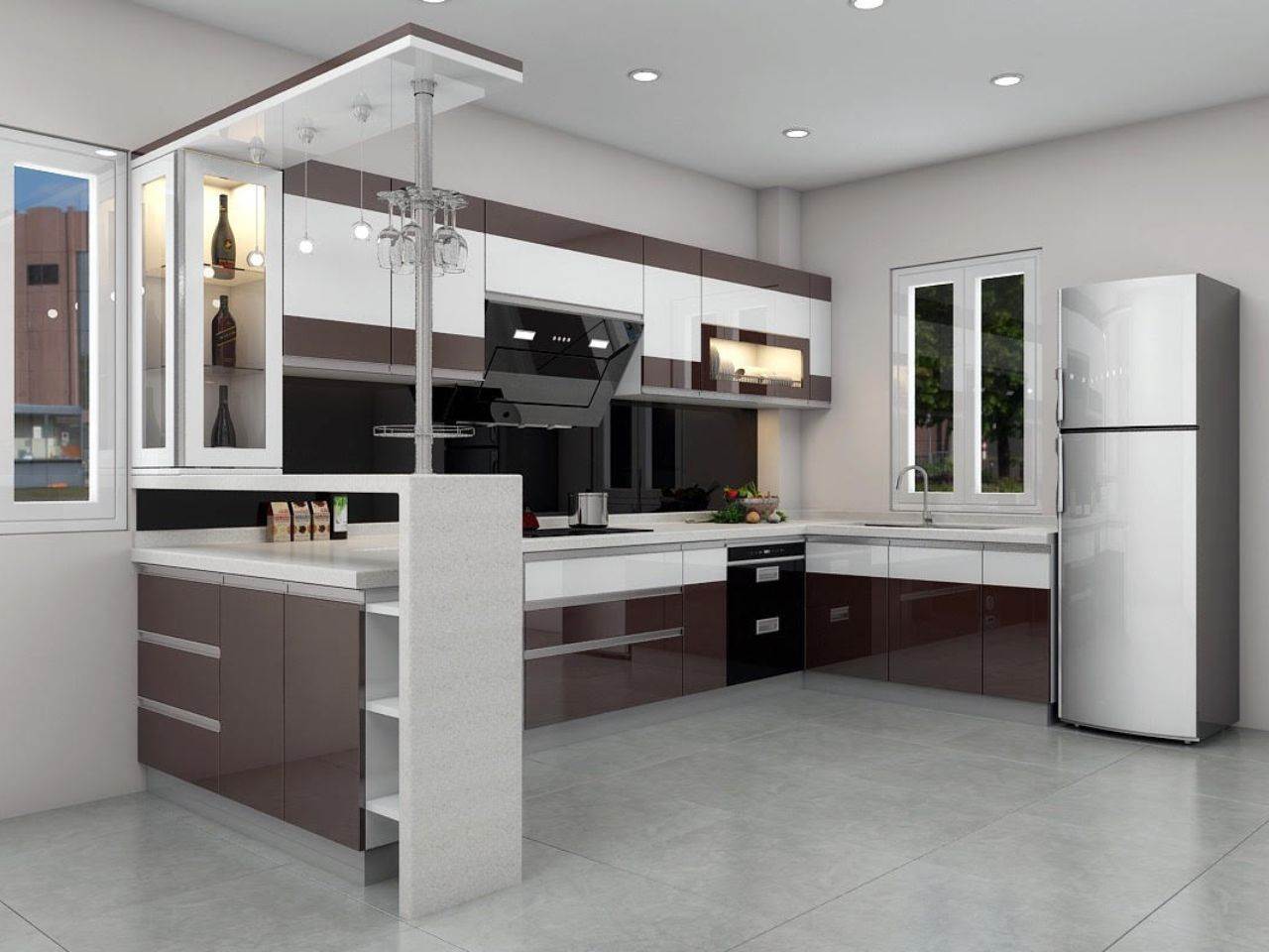 Tủ Bếp Nhôm Cánh Melamine