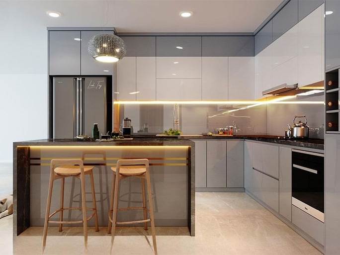 Bàn Đảo Bếp Khung Nhôm Kính Cường Lực 
