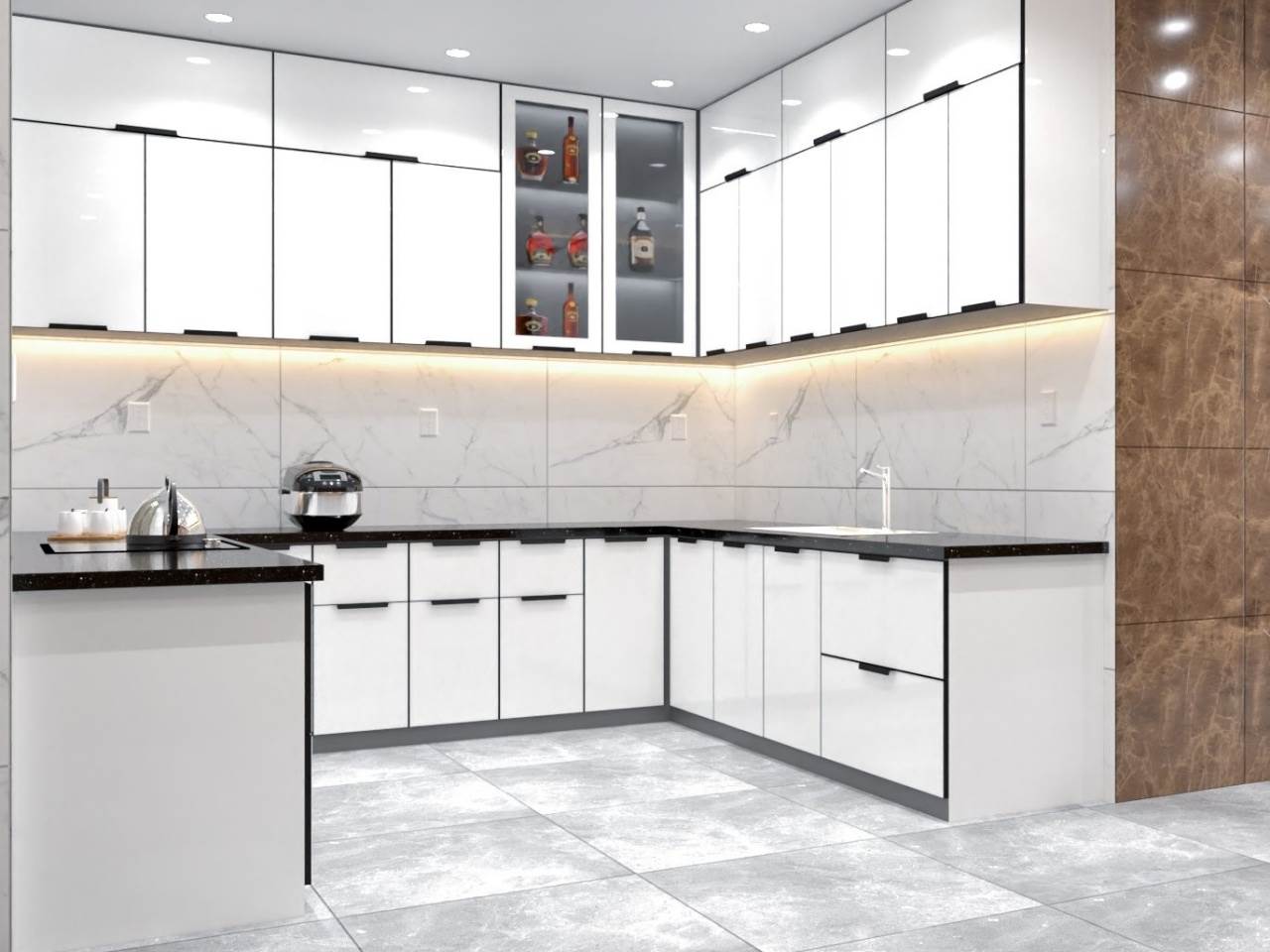 Tủ Bếp Nhôm Hợp Kim Lá Ghép