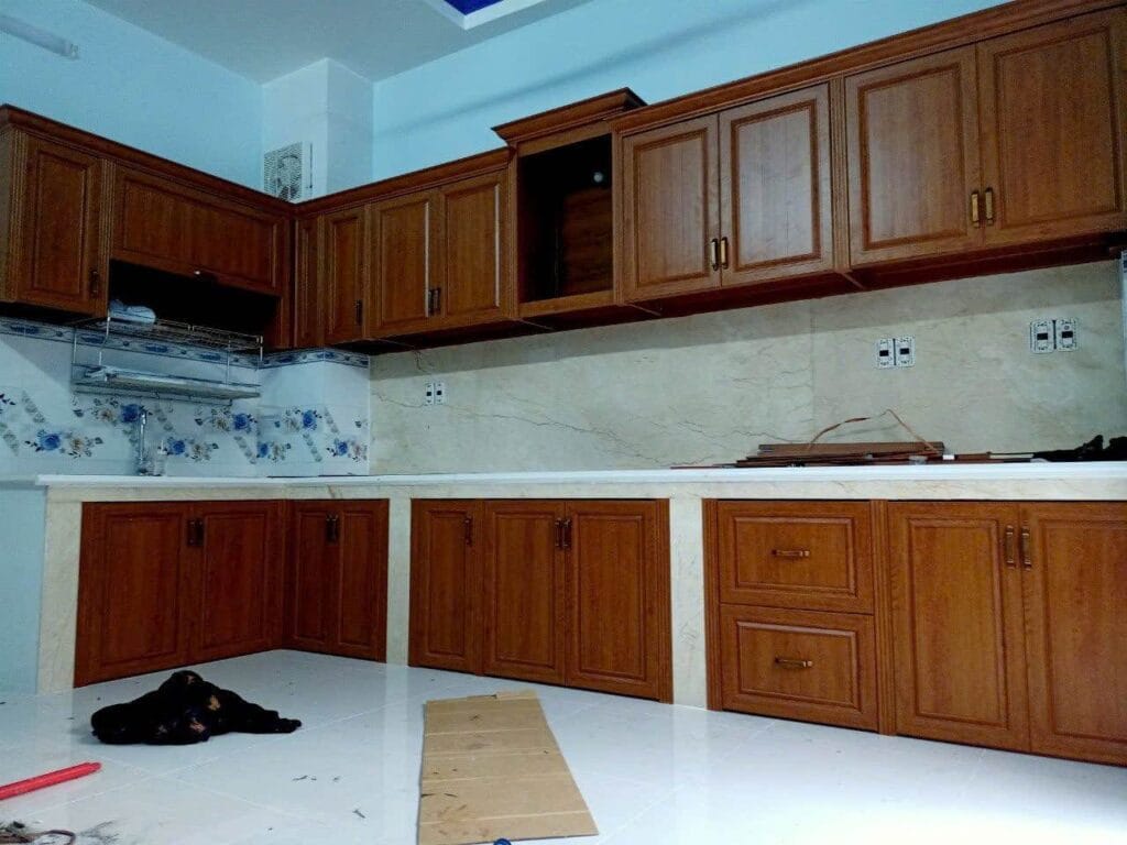 Mẫu Tủ Bếp Nhôm Kính