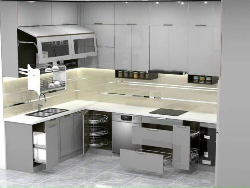 Tủ Bếp Inox Xước 3 Lớp Hệ Module