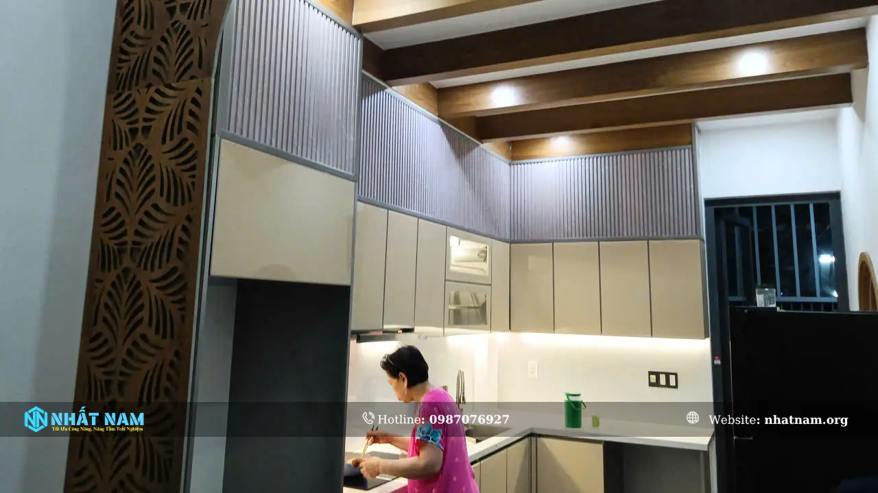 Công trình A. Khai, Bến Cát - Tủ bếp Inox 304 Caro - Cánh Inox Caro