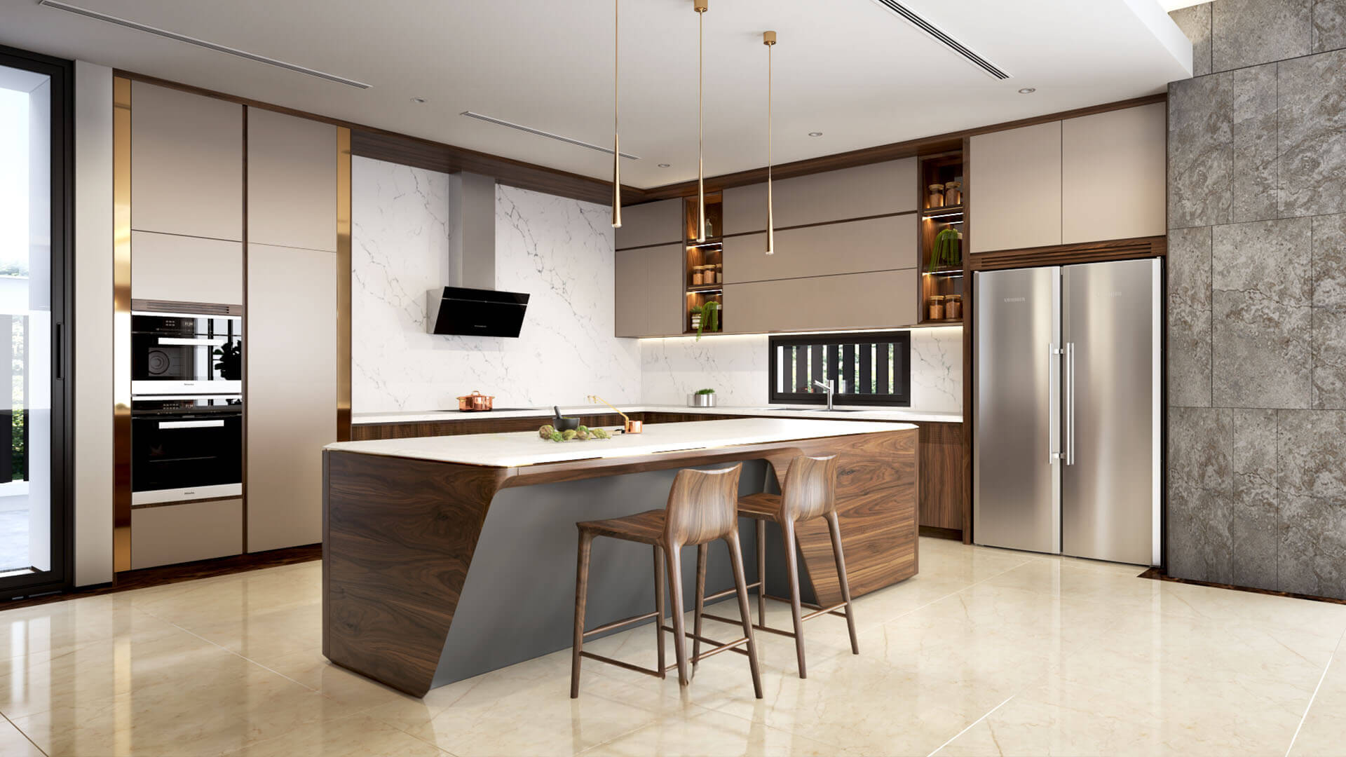 Tủ Bếp Inox Cánh Kính Hệ Chống Bám Vân Tay