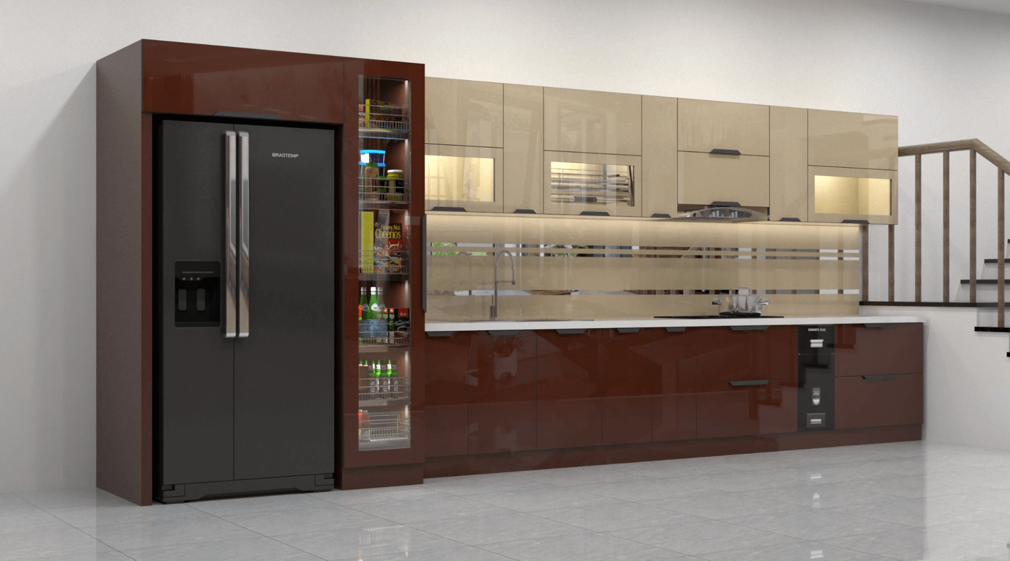 Tủ Bếp Inox Cánh Kính Hệ Chống Bám Vân Tay