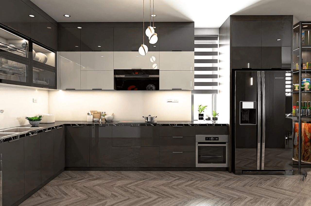 Tủ Bếp Nhôm Cánh Kính Cường Lực