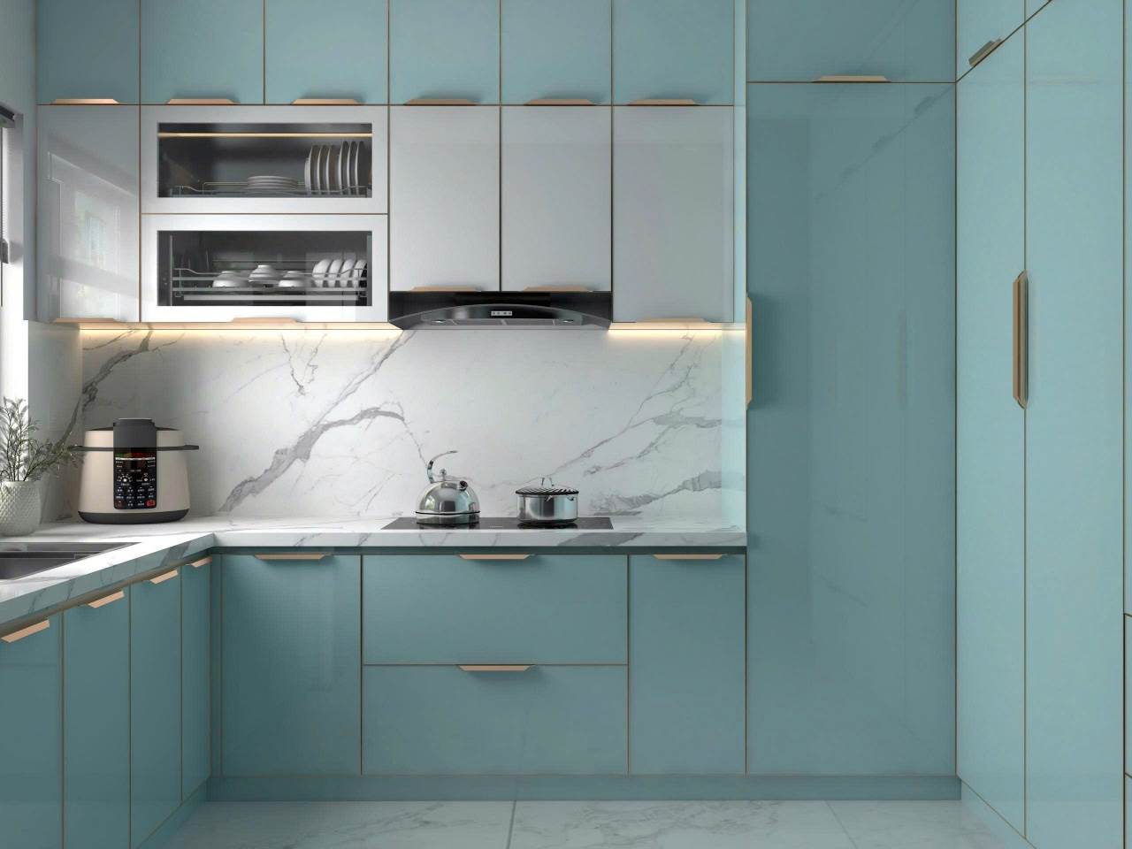 Tủ Bếp Inox Cánh Kính Hệ Chống Bám Vân Tay