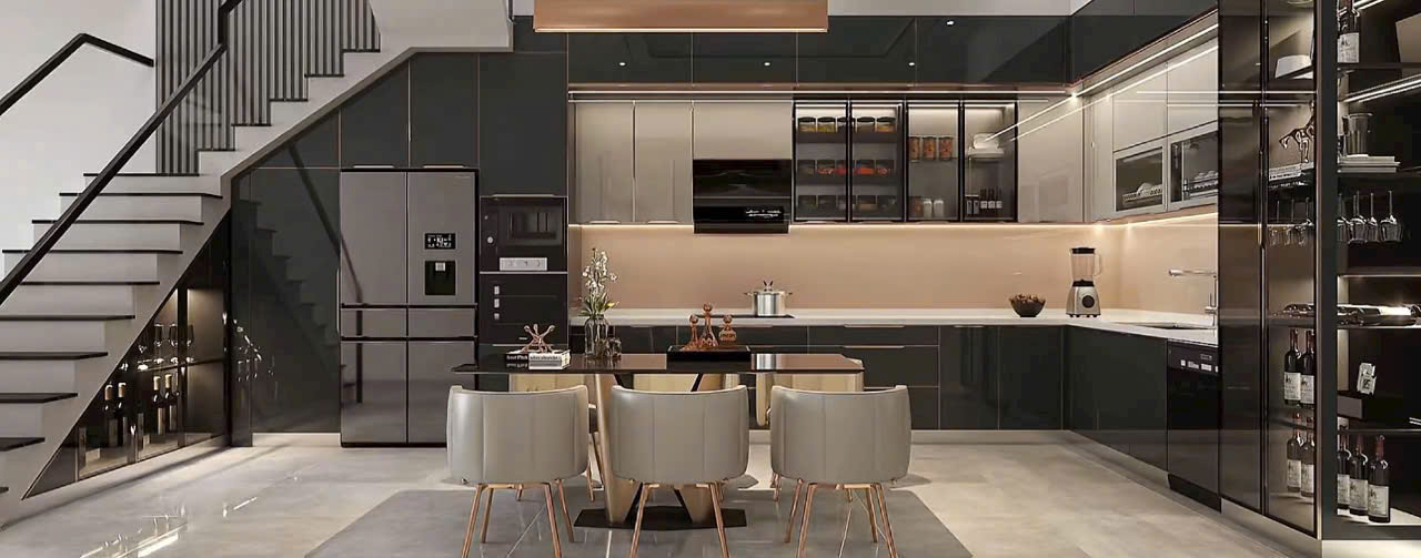 Tủ Bếp Inox Cao Cấp – Cánh Kính Mờ Chống Bám Vân Tay