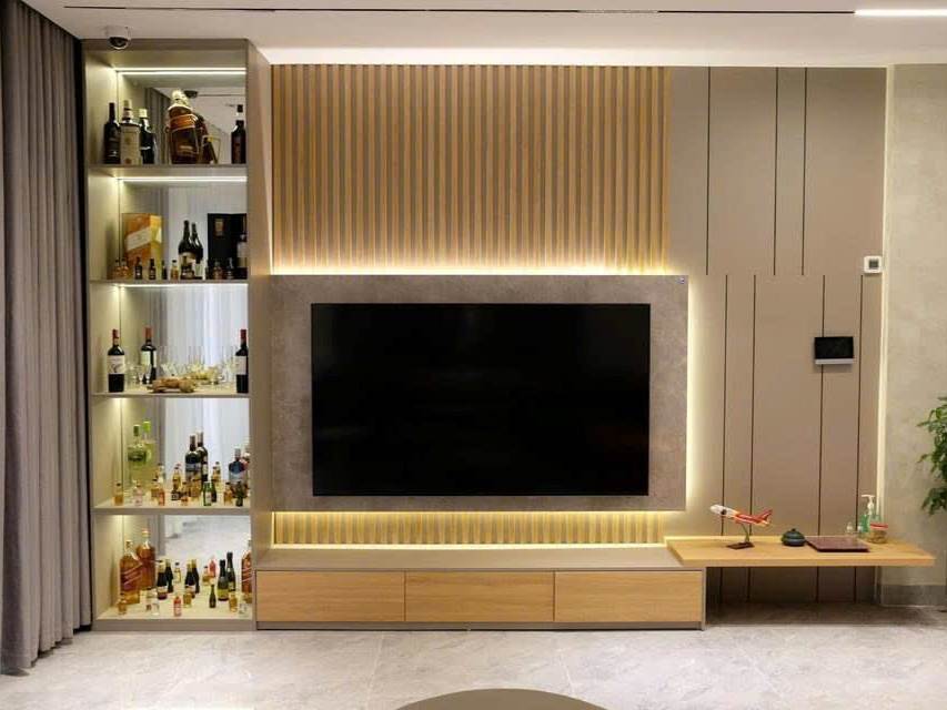 Vách Tivi Nhựa Giả Gỗ