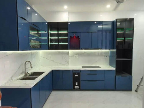 Tủ Bếp Nhôm Cánh Kính Cường Lực