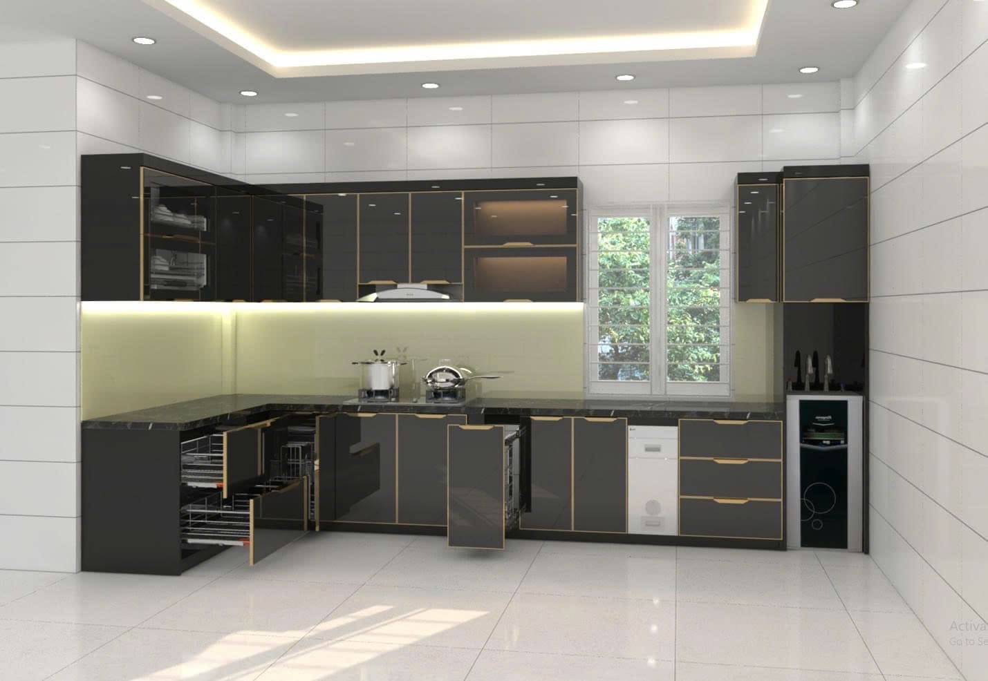 Tủ Bếp Nhôm Kính Sơn Tĩnh Điện