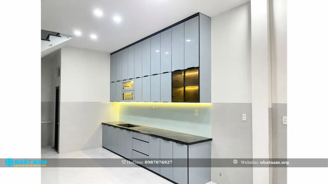 Công trình tủ bếp nhôm cánh kính tại Bình Dương
